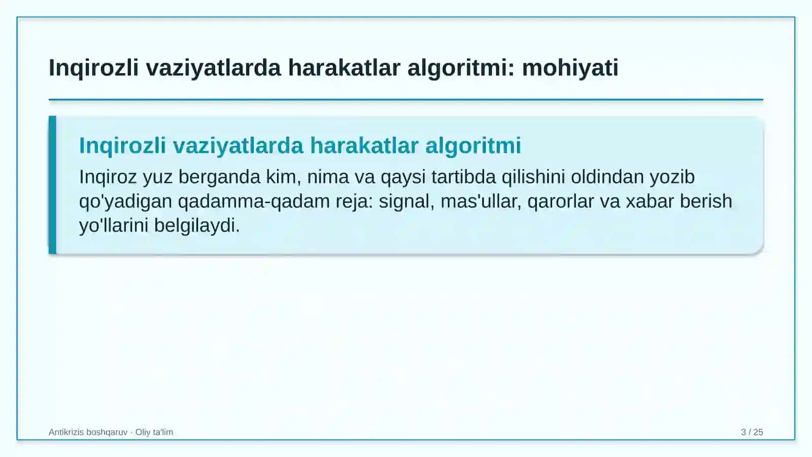 Inqirozli vaziyatlarda harakatlar algoritmi 3