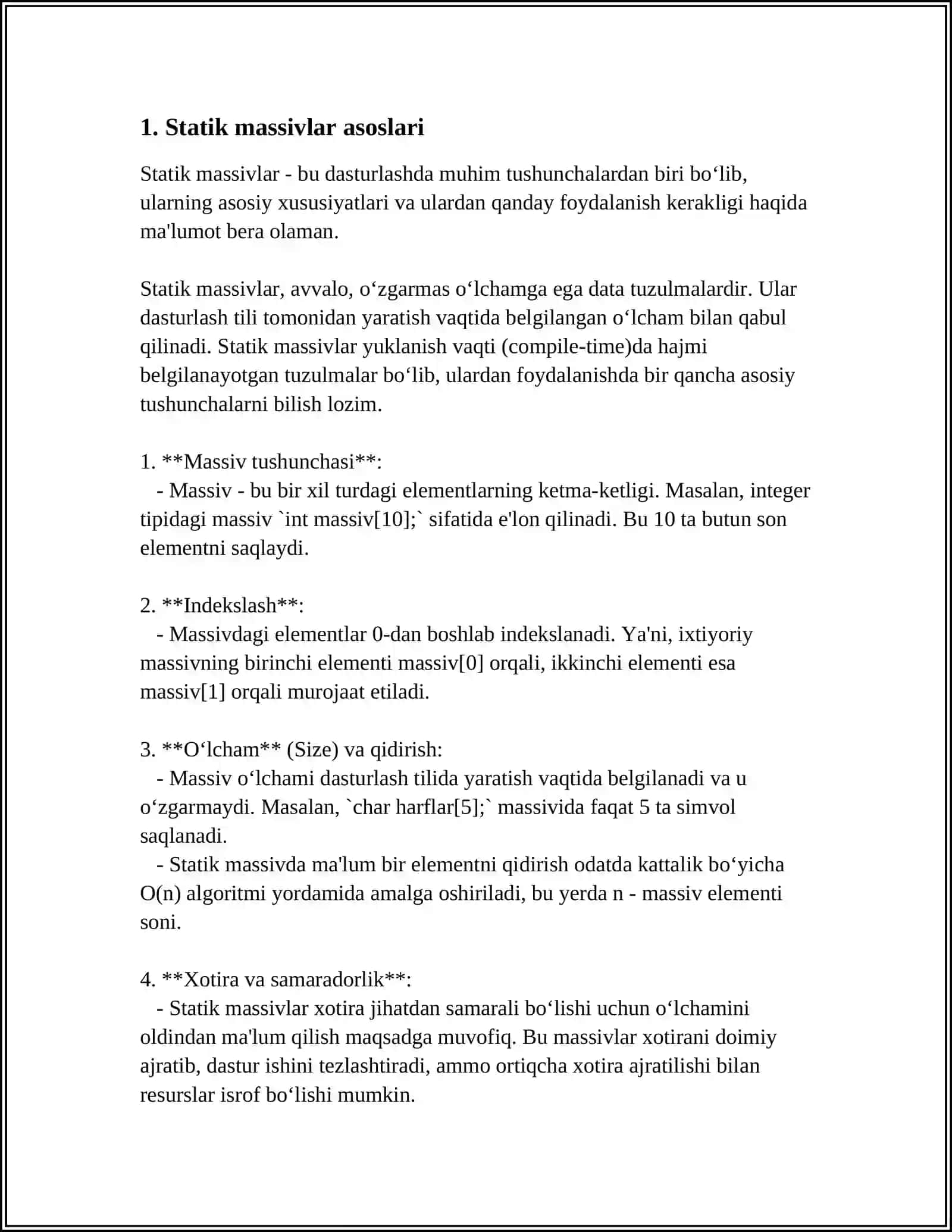 STATIK VA DINAMIK MASSIVLAR 3