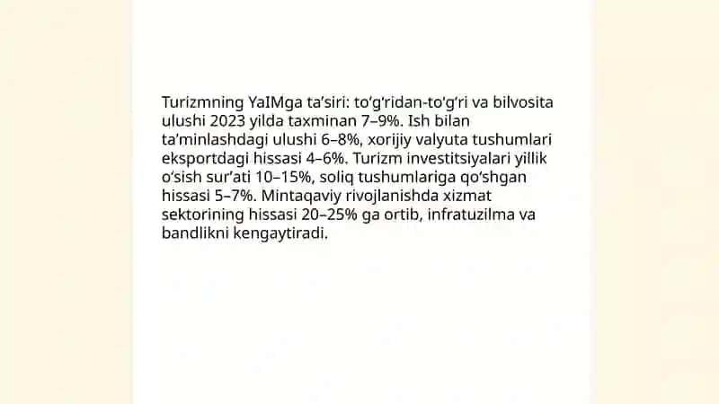 Turizm- Oʻzbekiston iqtisodiyotining drayveri 3
