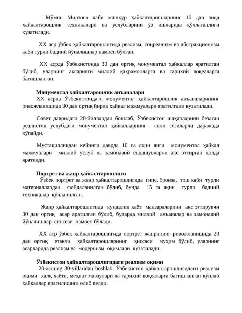 XX asr O‘zbekiston haykaltaroshligi 3