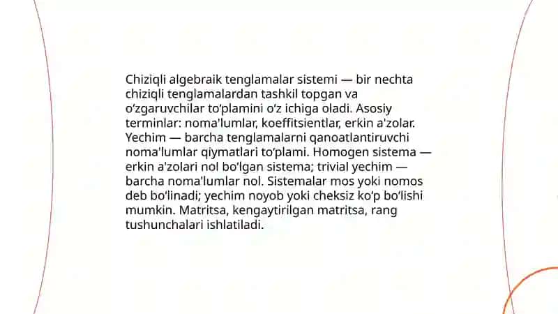 Chiziqli algebraik tenglamalar sistemasini yechish va tekshirish 3