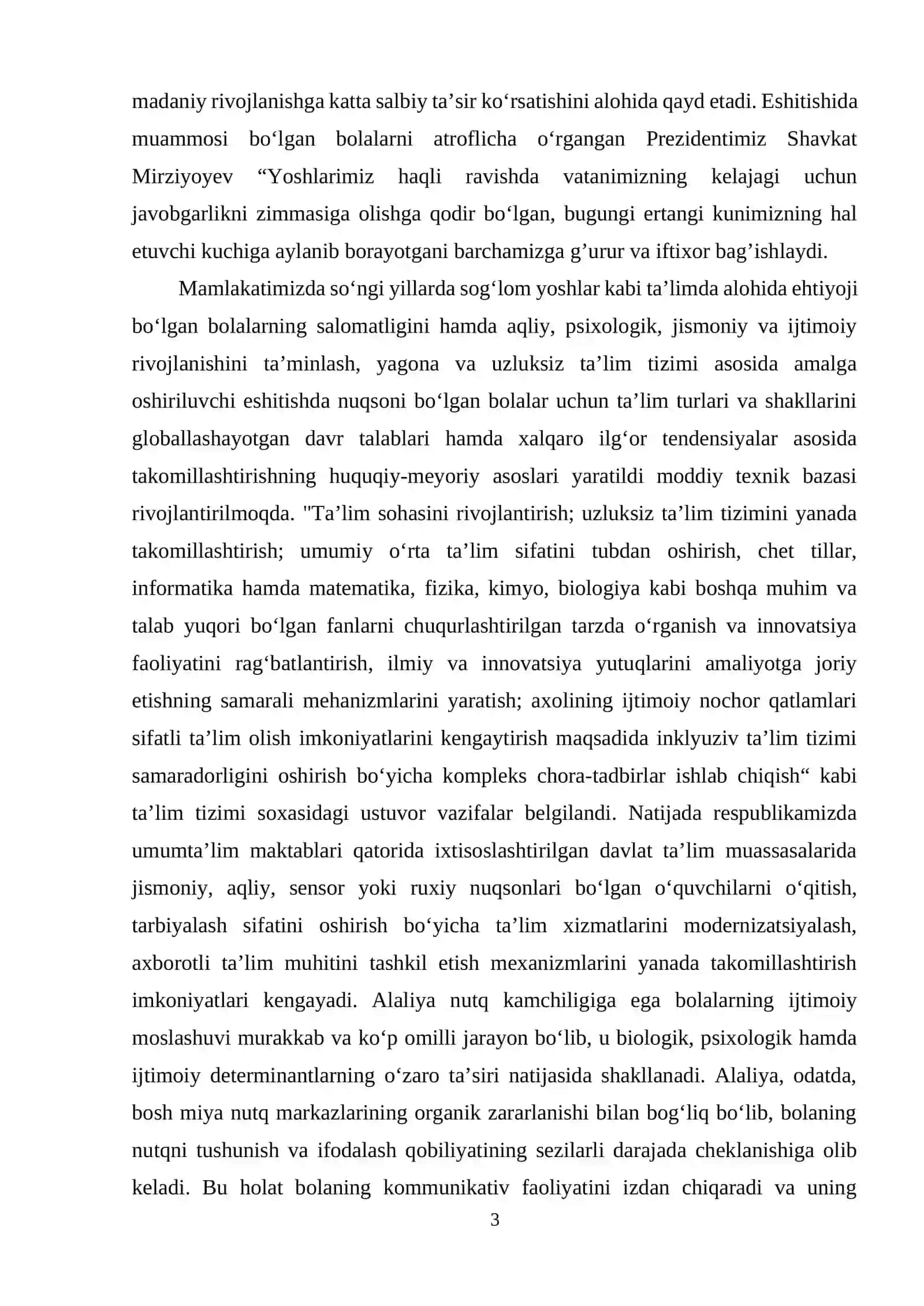 . Og‘ir nutq kamchiligiga ega bolalarning ijtimoiy moslashuvida zamonaviy yondashuvlar……………………………………………….……… 3