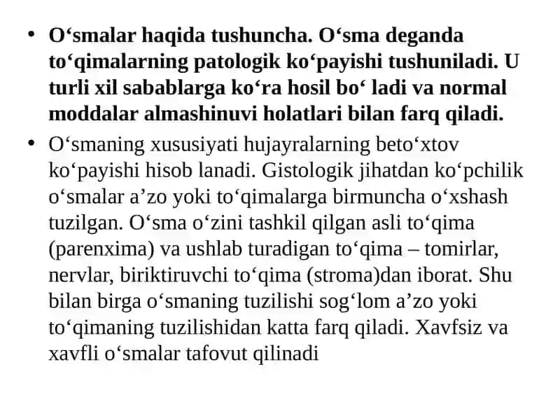 Xavfli va xavfsiz o‘smalar haqida tushuncha 3