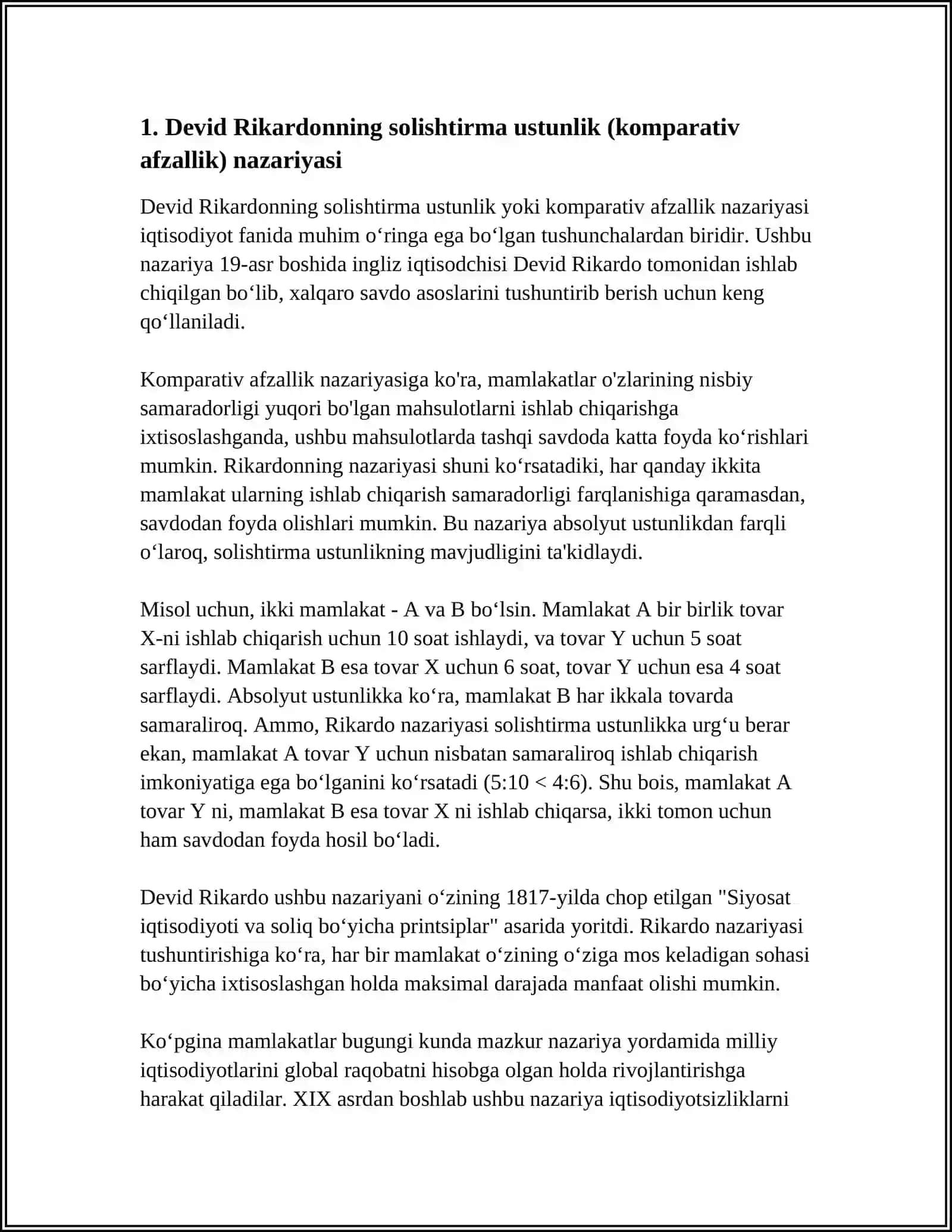 DEVID RIKARDONING IQTISODIY TALIMOTI 3