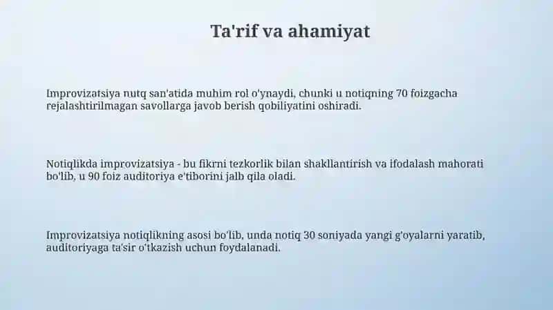Improvizatsiyaning notiqlik mahoratida oʻrni 3