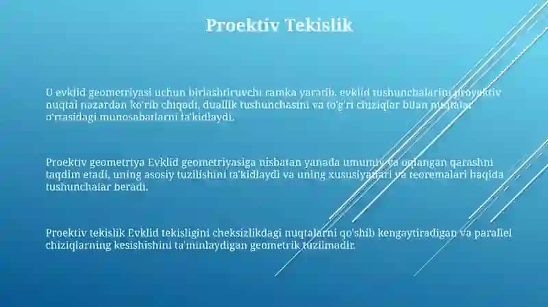 Proyektiv nuqtai nazaridan Yevklid geometriyasi 3