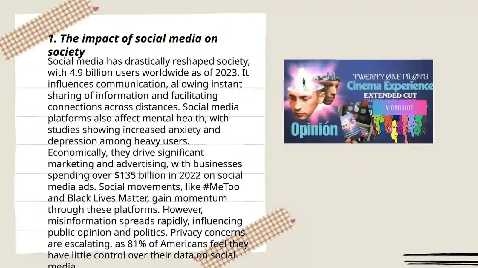 Plan: The impact of social media on society, The benefits of remote work, The importance of mental health awareness 3