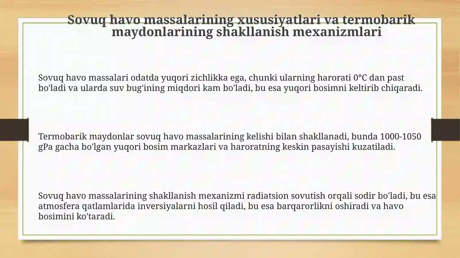 Sovuq havo massalari va termobarik maydonlar 3