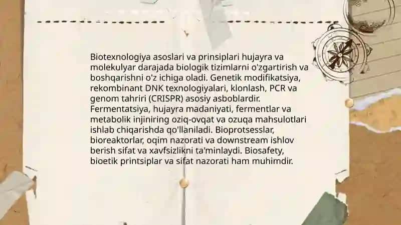 Biotexnologiya-oziq -ovqat va ozuqa mahsulotlari ishlab chiqarishihtisosligi boʻyicha fanlar tizimi 3