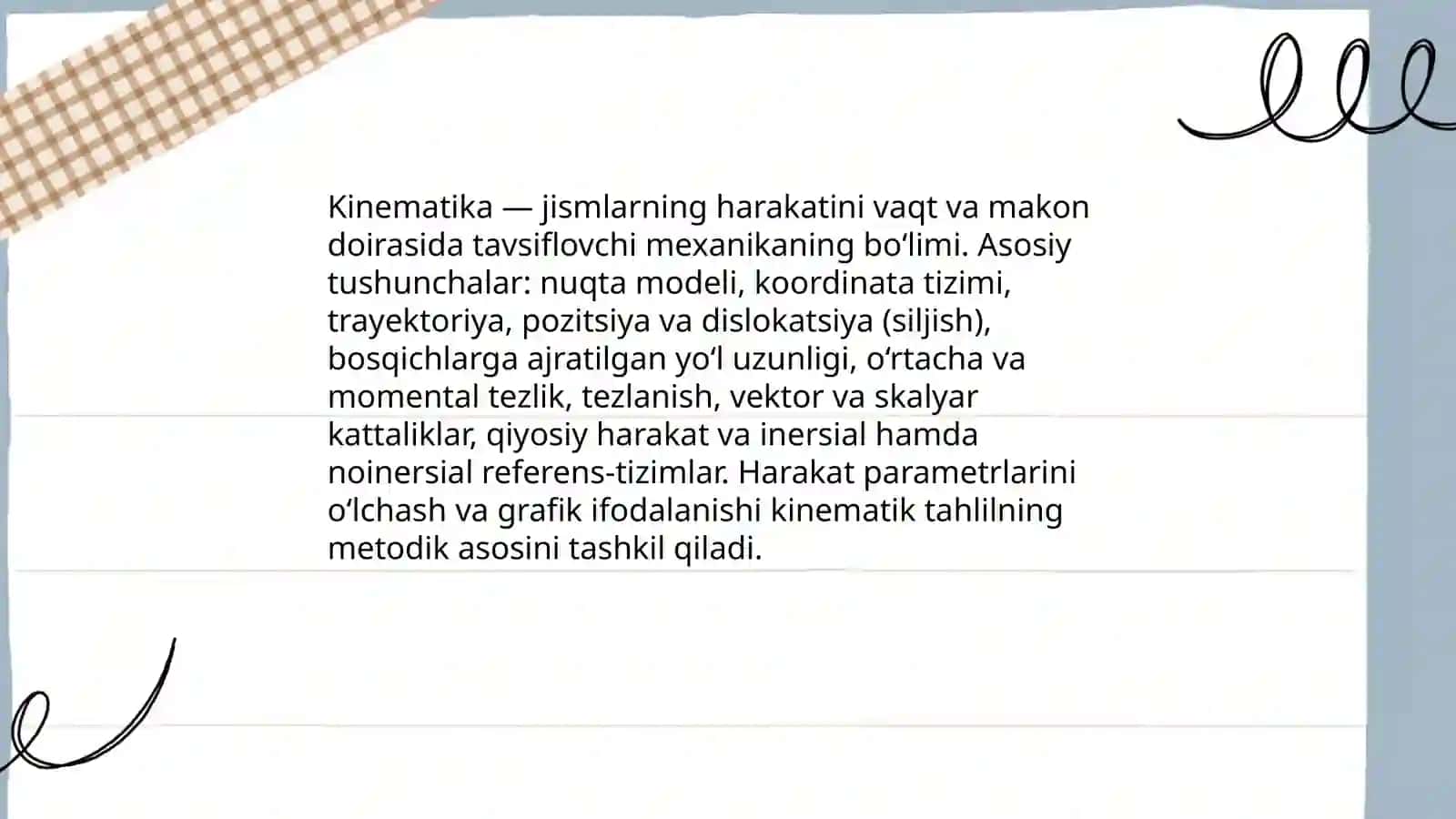 Kinematika asoslari kasallikning chegaralash 3