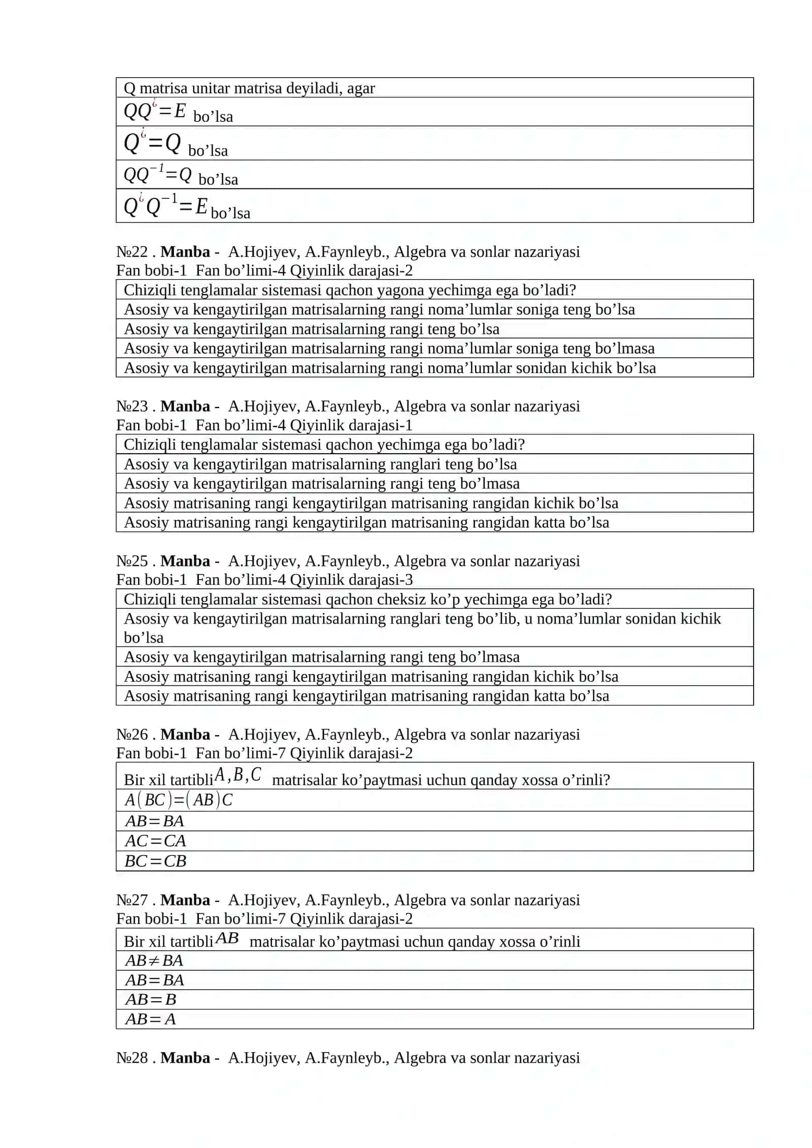 ALGEBRA VA SONLAR NAZARIYASI FANIDANTEST SAVOLLARI 3