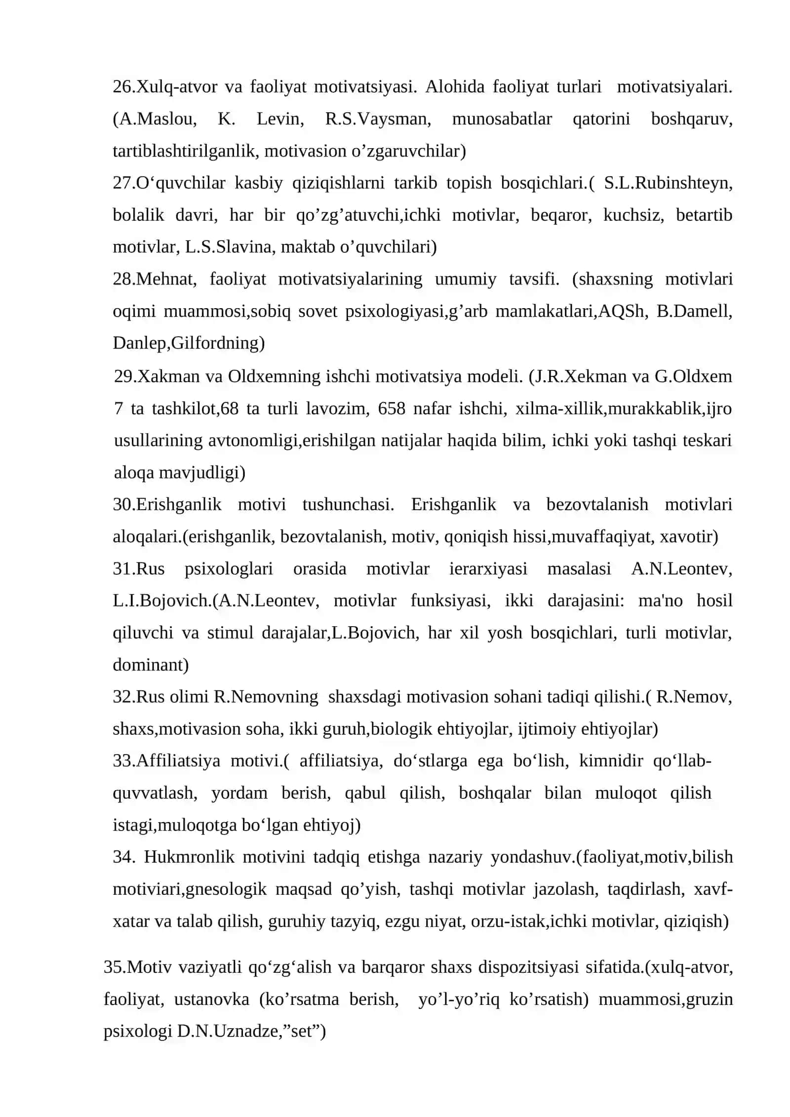Umumiy psixologiya yakuniy nazorat savollari 3