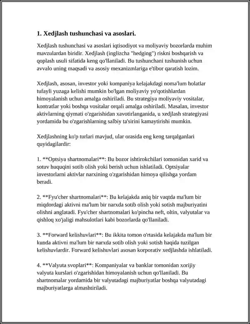 XEDJLASH MOLIYAVIY RISKLARNI PASAYTIRISH USULI SIFATIDA 3