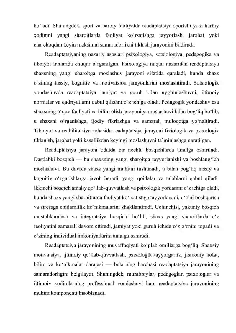 Readaptatsiya haqida tushuncha bering 3