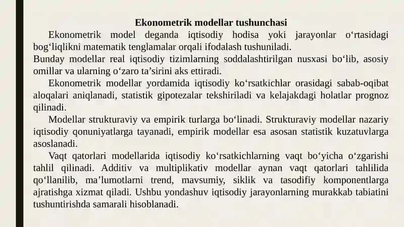 Additiv va multiplikativ ekonometrik modellarni tuzish 3
