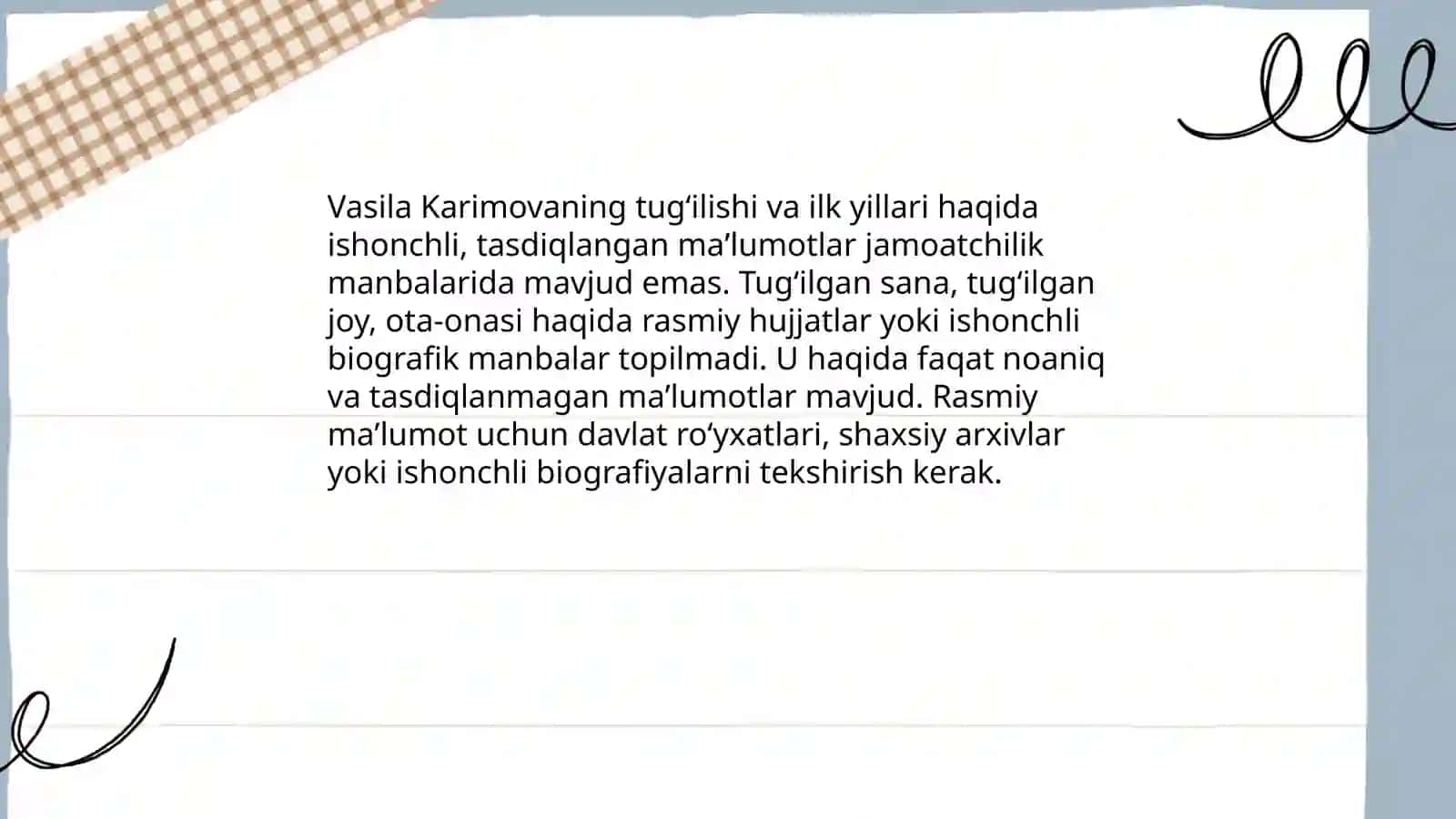 Vasila Karimovaning tug'ilishi va ilk yillari 3