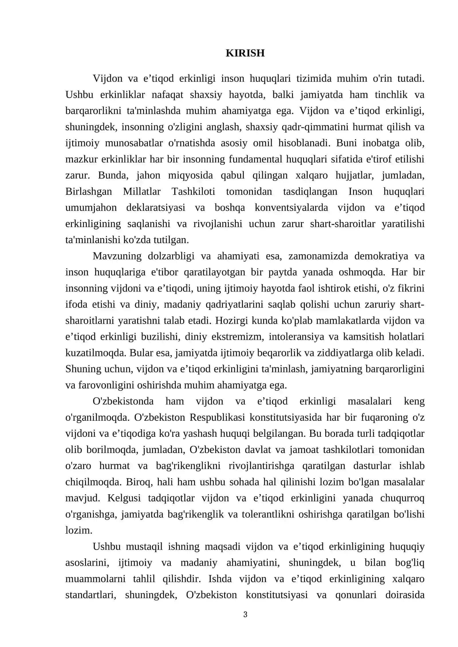 Vijdon va e’tiqod erkinligining tarifi 3