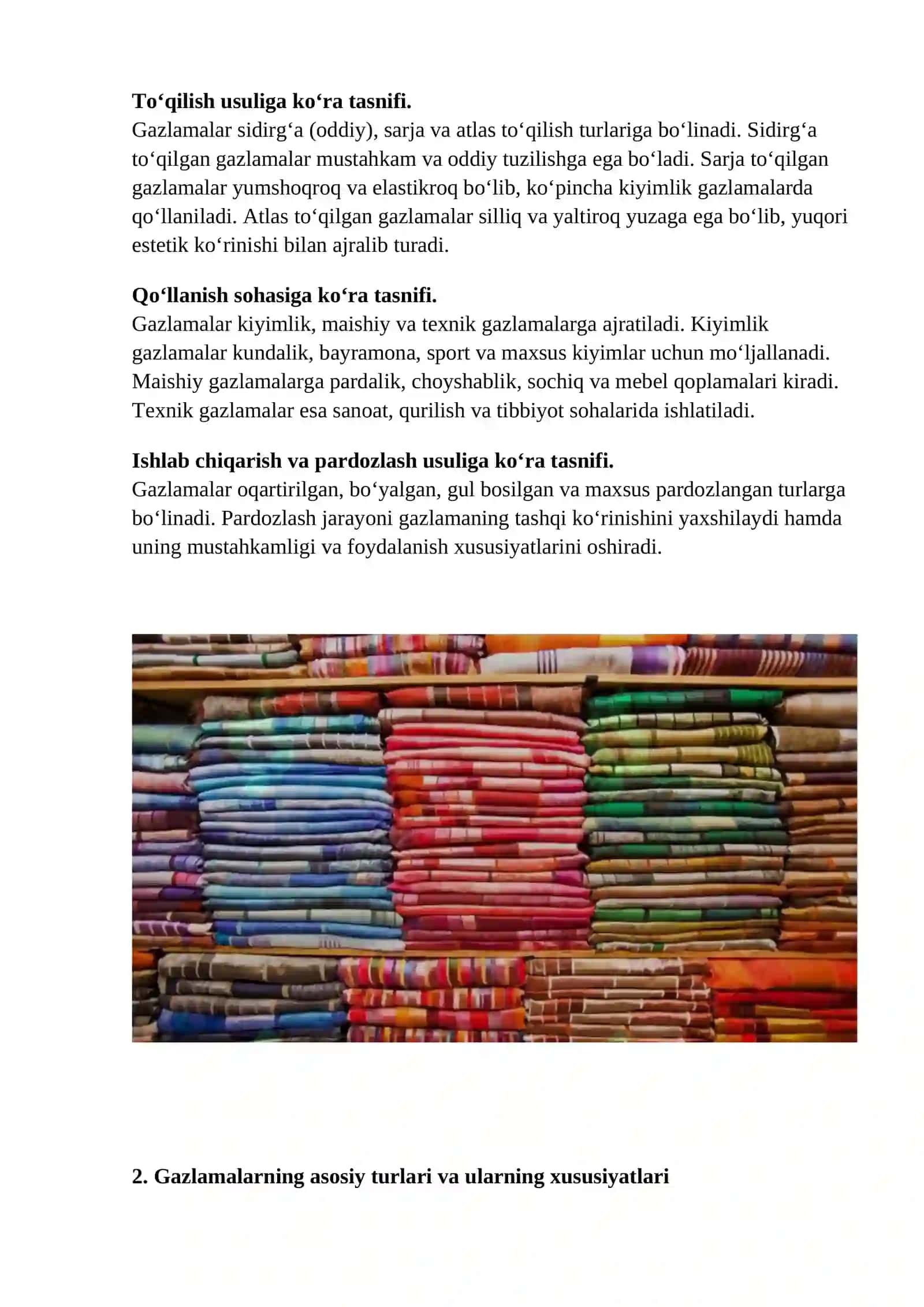 Gazlamalar assortimenti tushunchasi va tasnifi 3