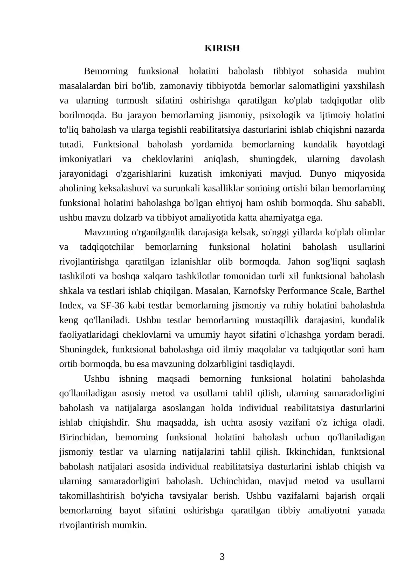 Bemorning funksional holatini baholash 3