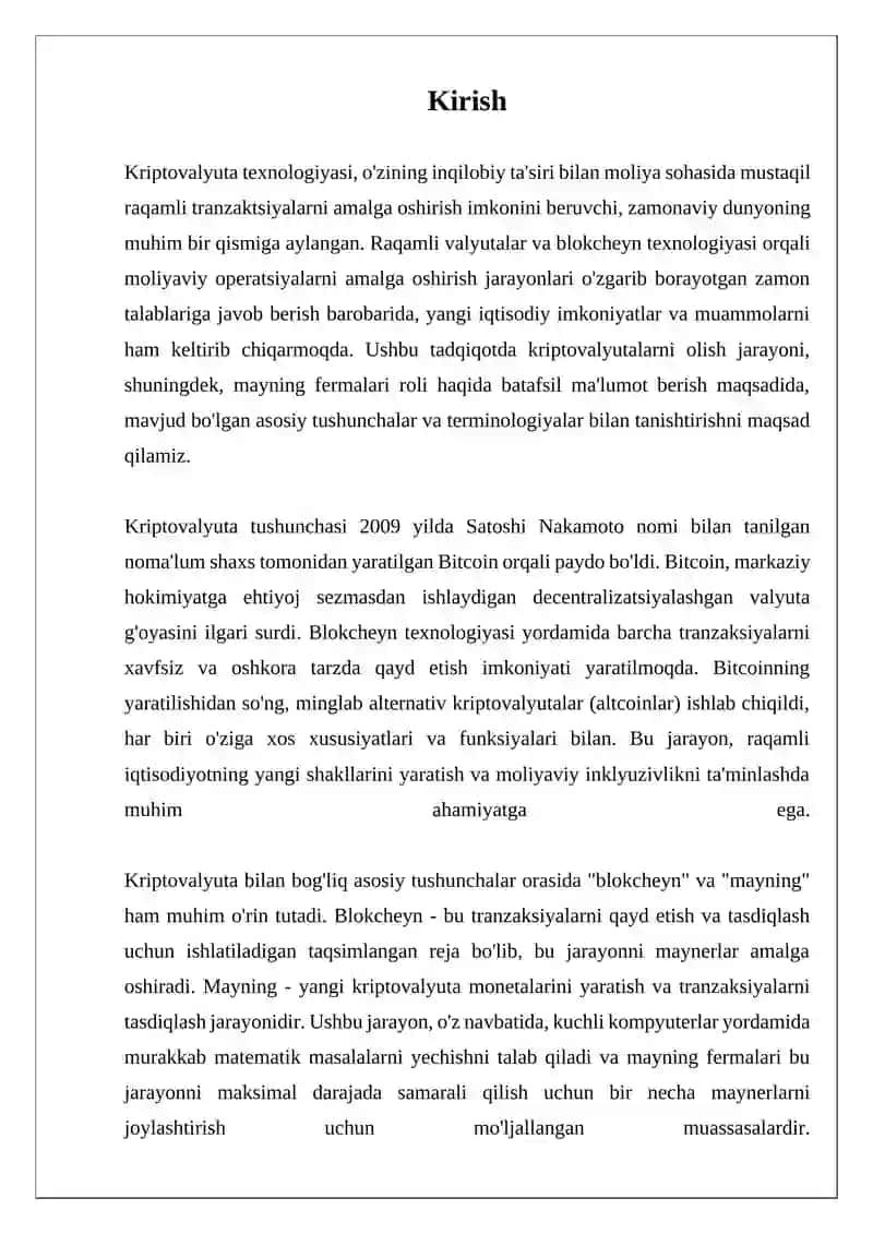 KRIPTOVALYUTA TEXNALOGIYASI,OLISH JARAYONI VA MAYNING FERMALAR 3