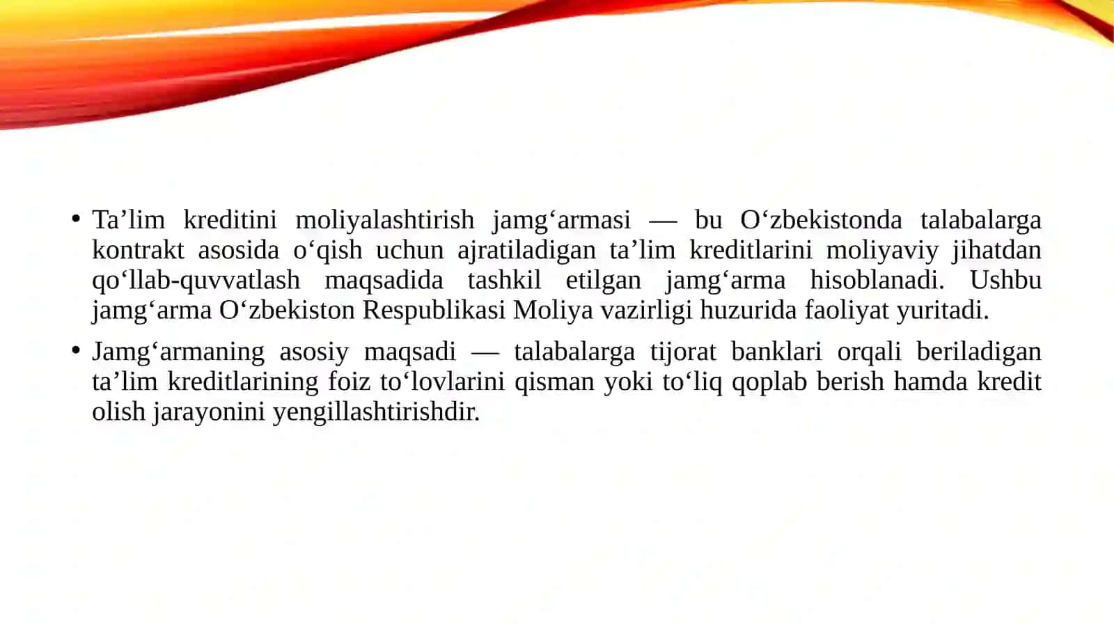 Ta’lim kreditini moliyalashtirish jamg’armasi 3