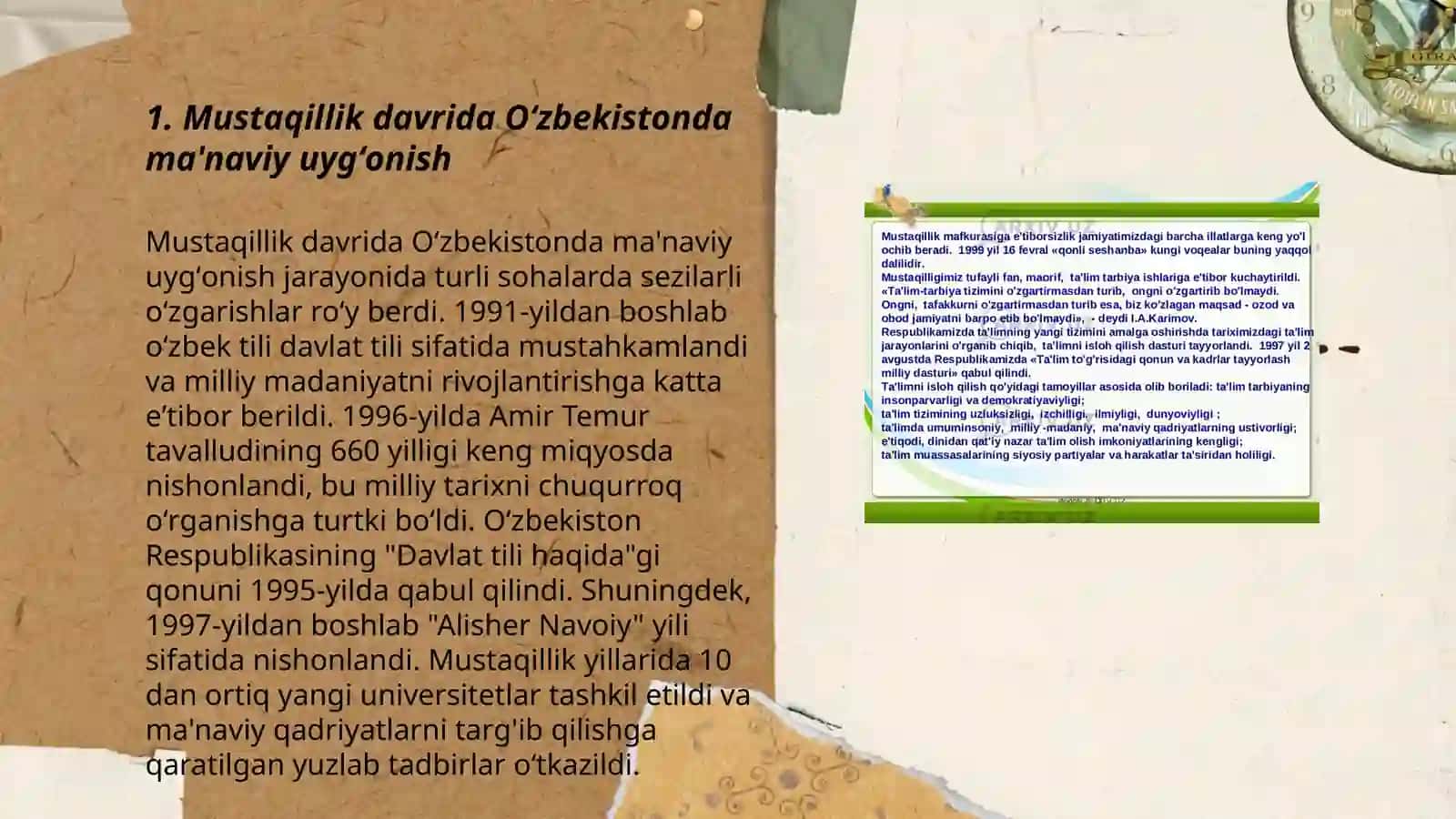 Mustaqillik yillarida Oʻzbekiston ma'naviy va madaniy taraqqiyot 3