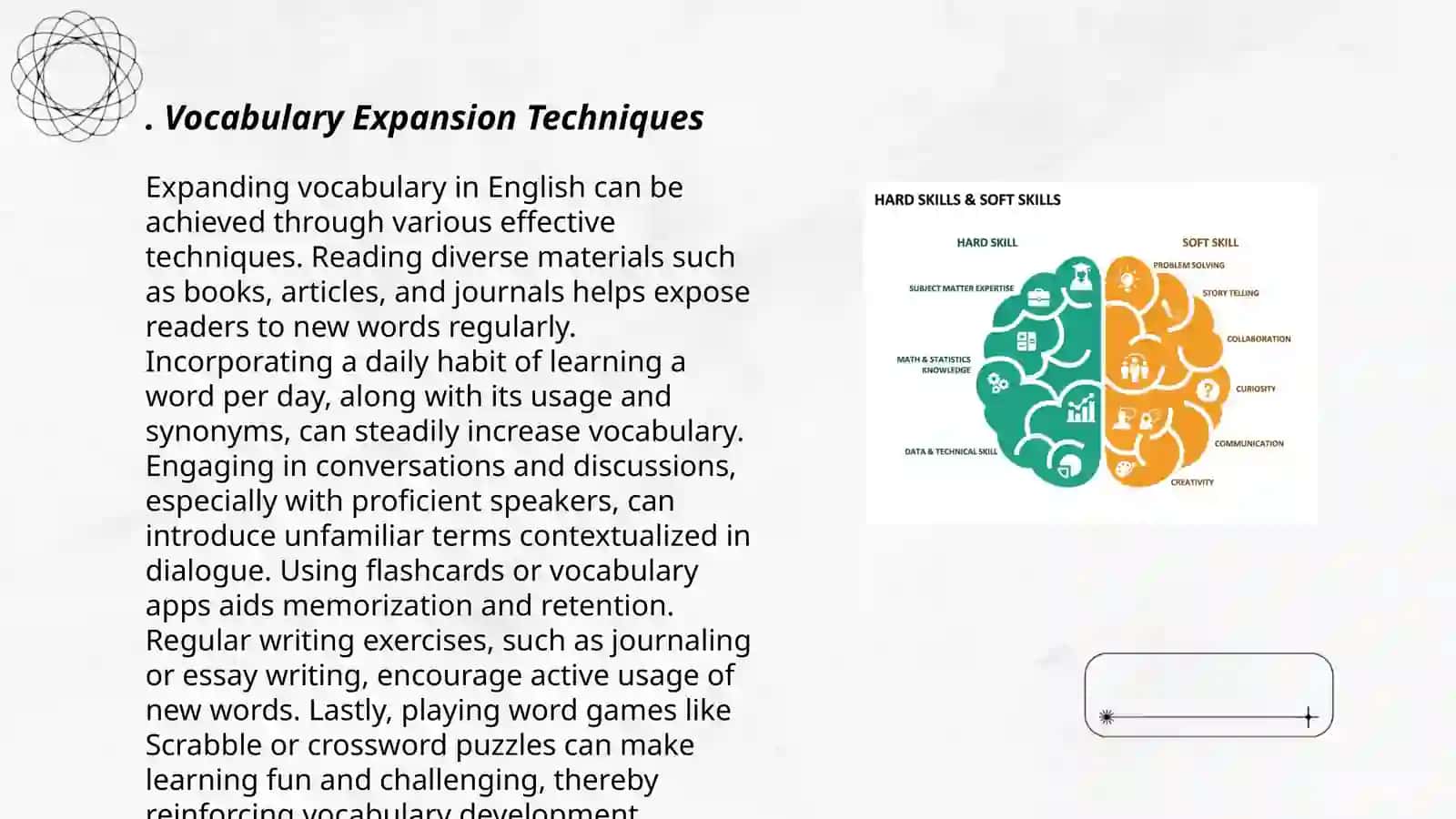 Sub skills necessary to the improvement of teh language skills 3