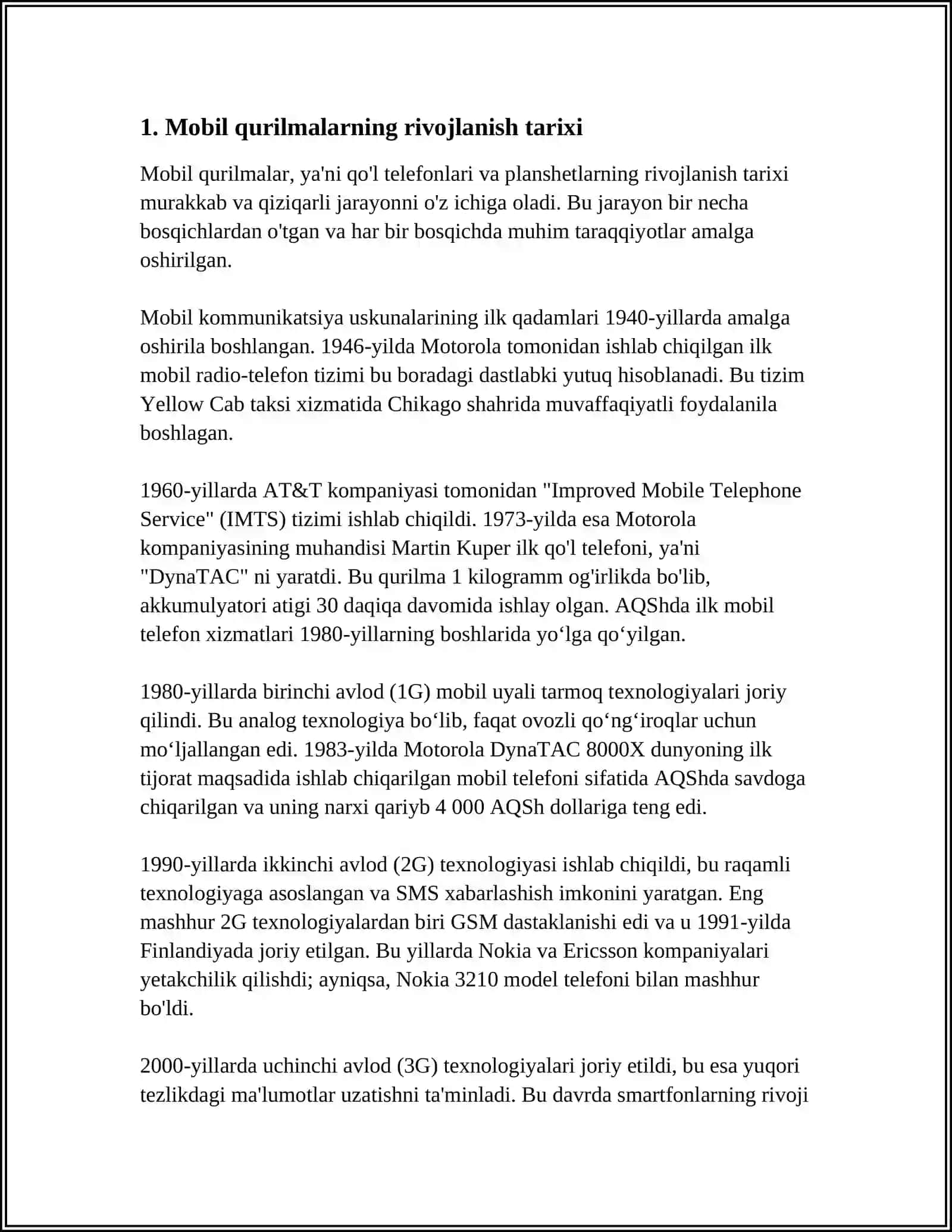 MUSTAQIL ISH Mavzu: DASTLABKI MOBIL QURILMALAR VA MOBIL ILOVALAR 3
