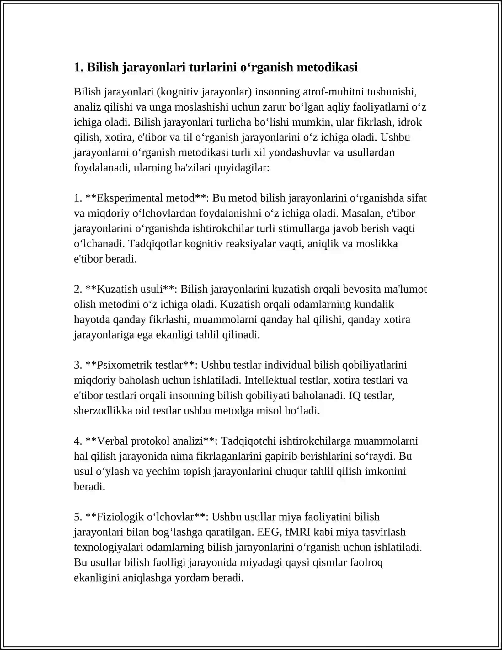 Bilish jarayonlari turlarini o‘rganish metodikasi 3
