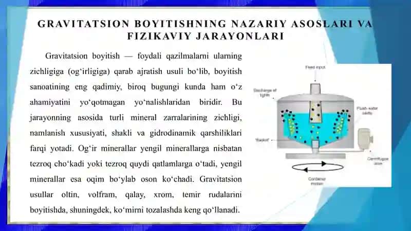 Gravitatsion boyitish - Shyuzlar , konsentratsion stollar va markazdan qochma konsentratorlar 3