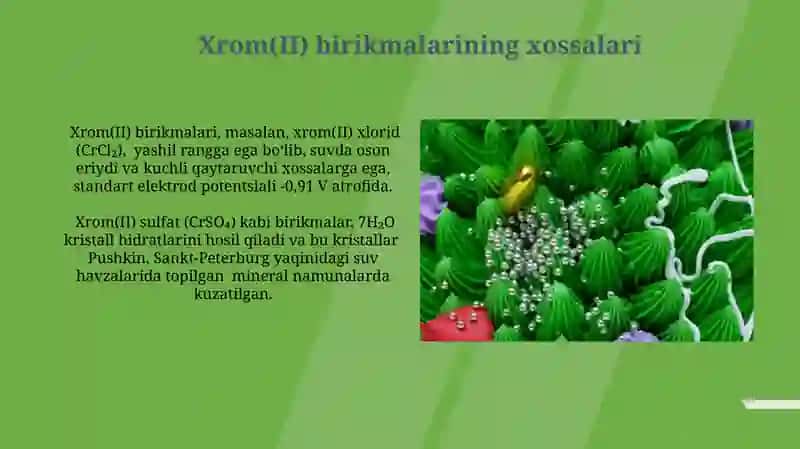 Xromning II, III, VI valentli birikmalari va xossalari 3