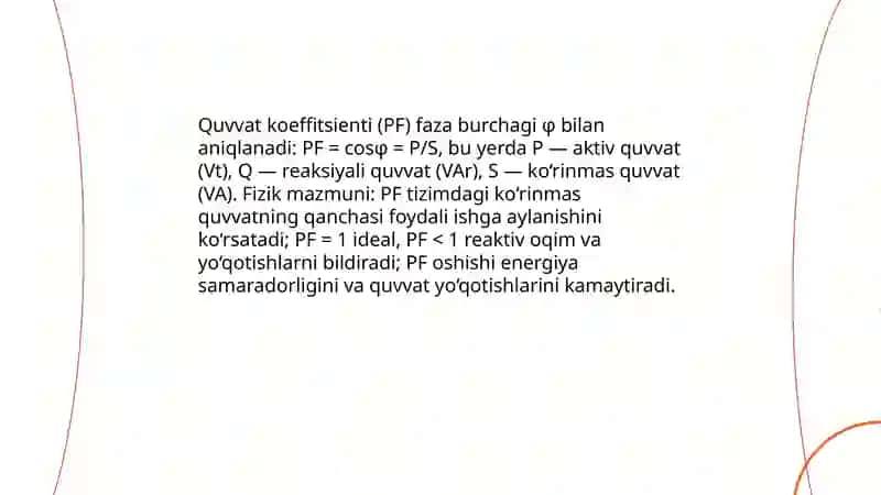 Quvvat koeffitsienti va uning ahamiyati 3