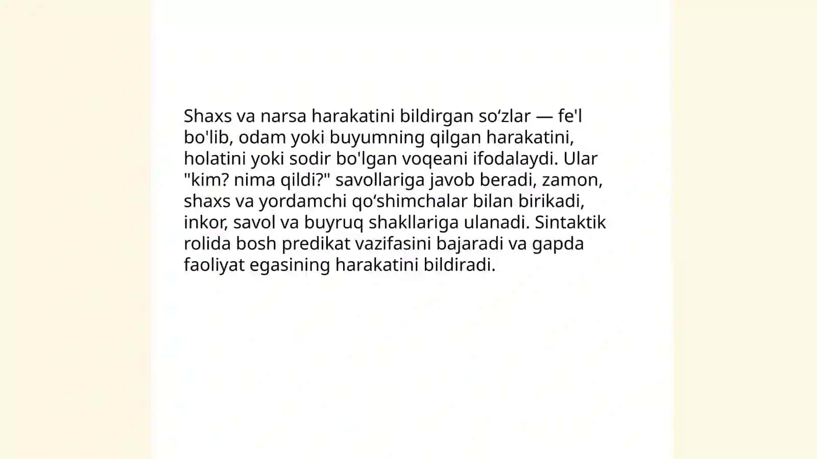 Shaxs va narsa harakatini bildirgan soʻzlar 3