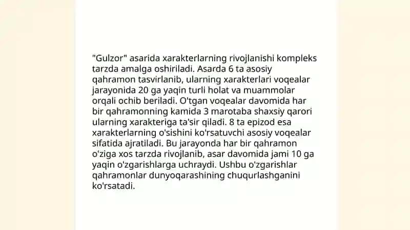 Xojaning "Gulzor " asarida obraz va xarakter yaratish mahorati 3