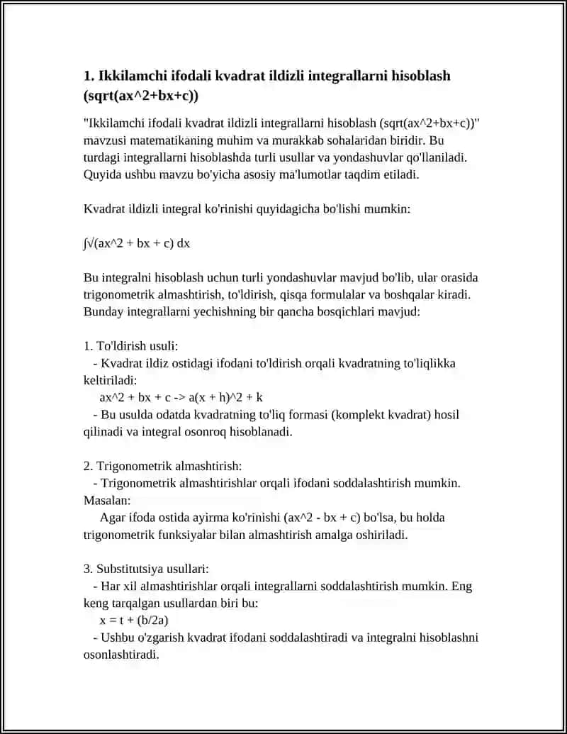BAʼZI IRRATSIONAL FUNKSIYALARNI INTEGRALLASH 3
