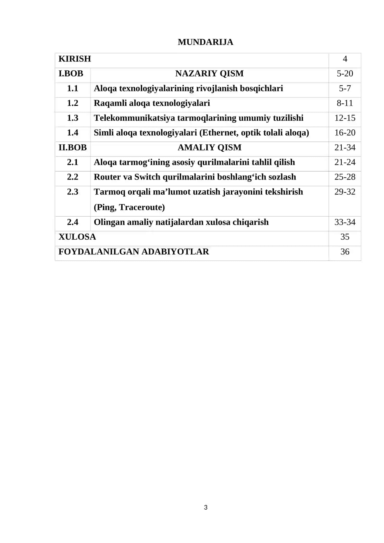 Aloqa texnologiyalari va tarmoqlar 3