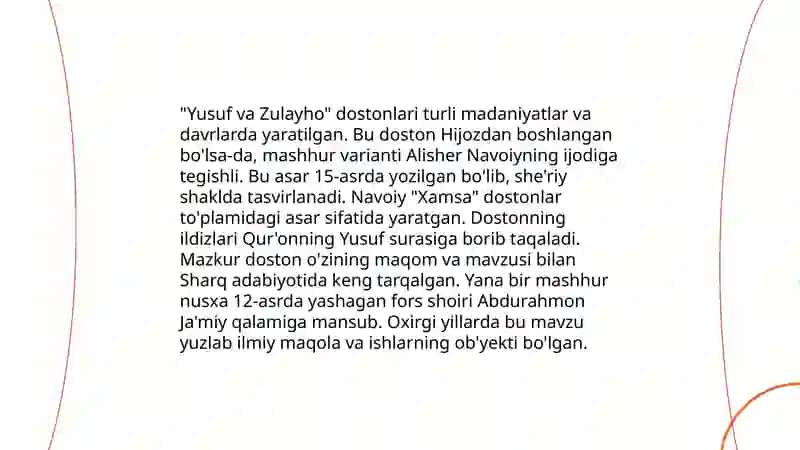 Yusuf va Zulayho turkumidagi dostonlarning shakllanishi 3
