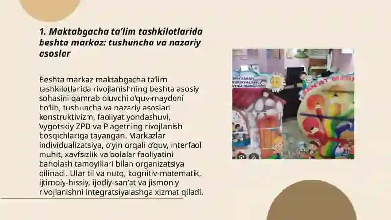 Maktabgacha ta’lim tashkilotlarida beshta markaz haqida 3
