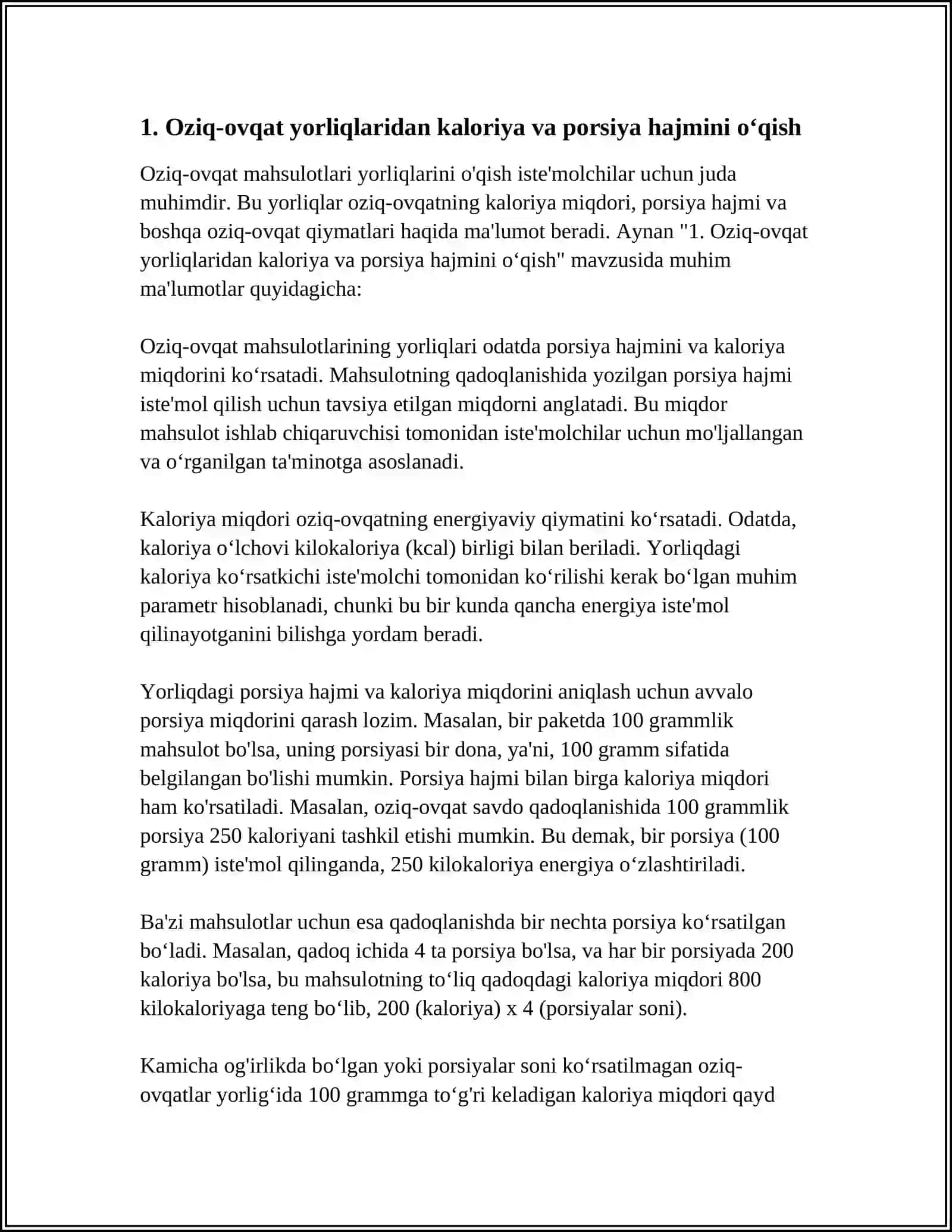OZIQ OVQAT MAHSULOTLARINING TARKIBI FOYDALI VA ZARARLI XUSUSIYATLARINI YORLIQLARI ORQALI OʻRGANISH 3