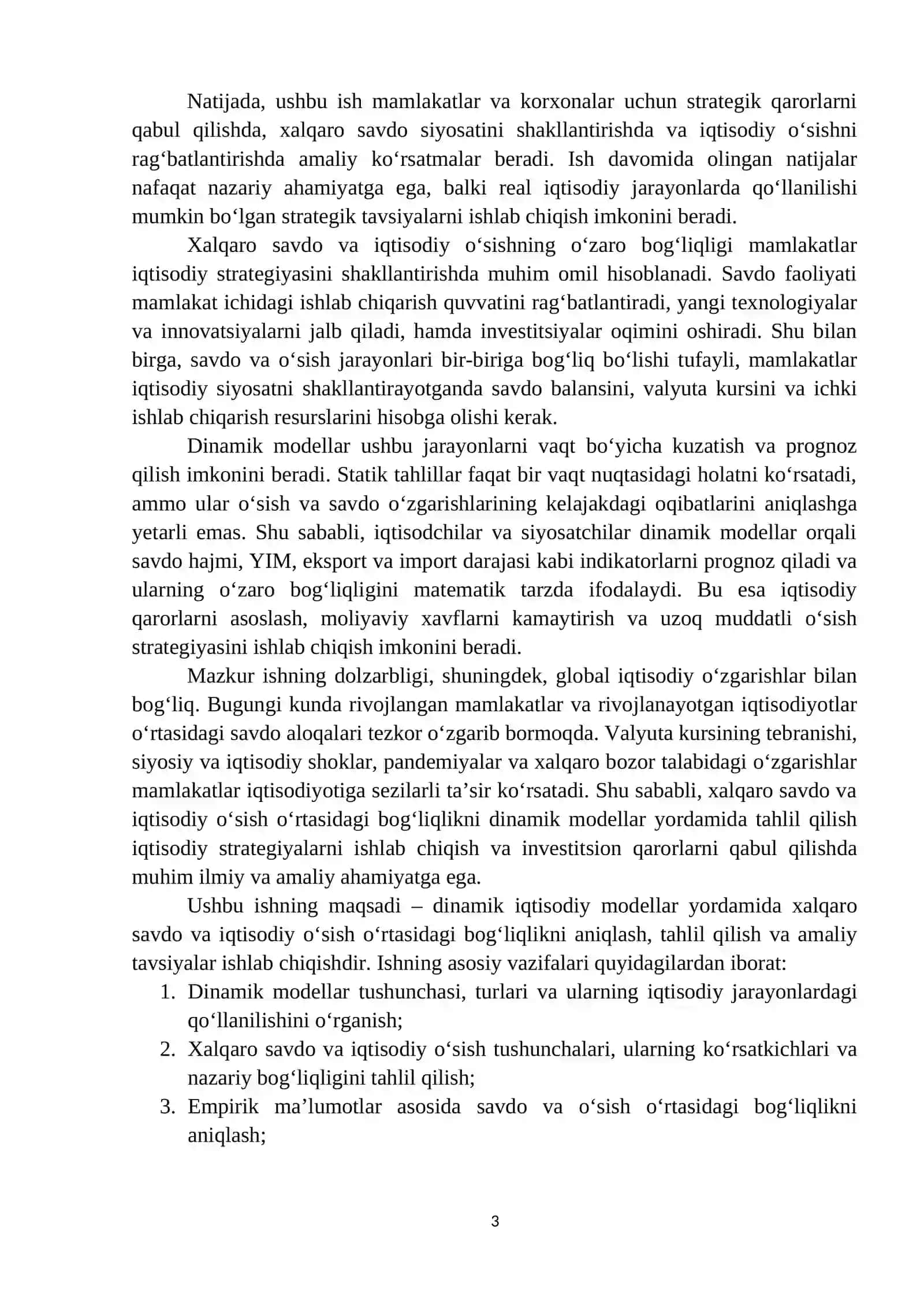 Dinamik modellarida xalqaro savdo va o’sishning bog’liqligi 3