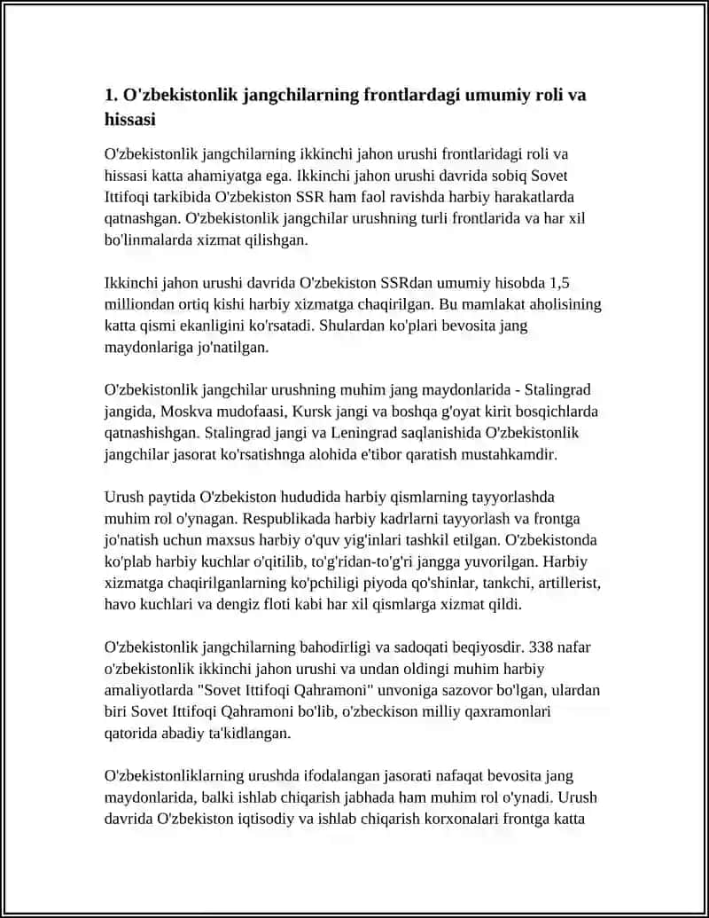 O'ZBEKISTONLIK JANGCHILARNING FRONTLARDAGI FAOLIYATI 3