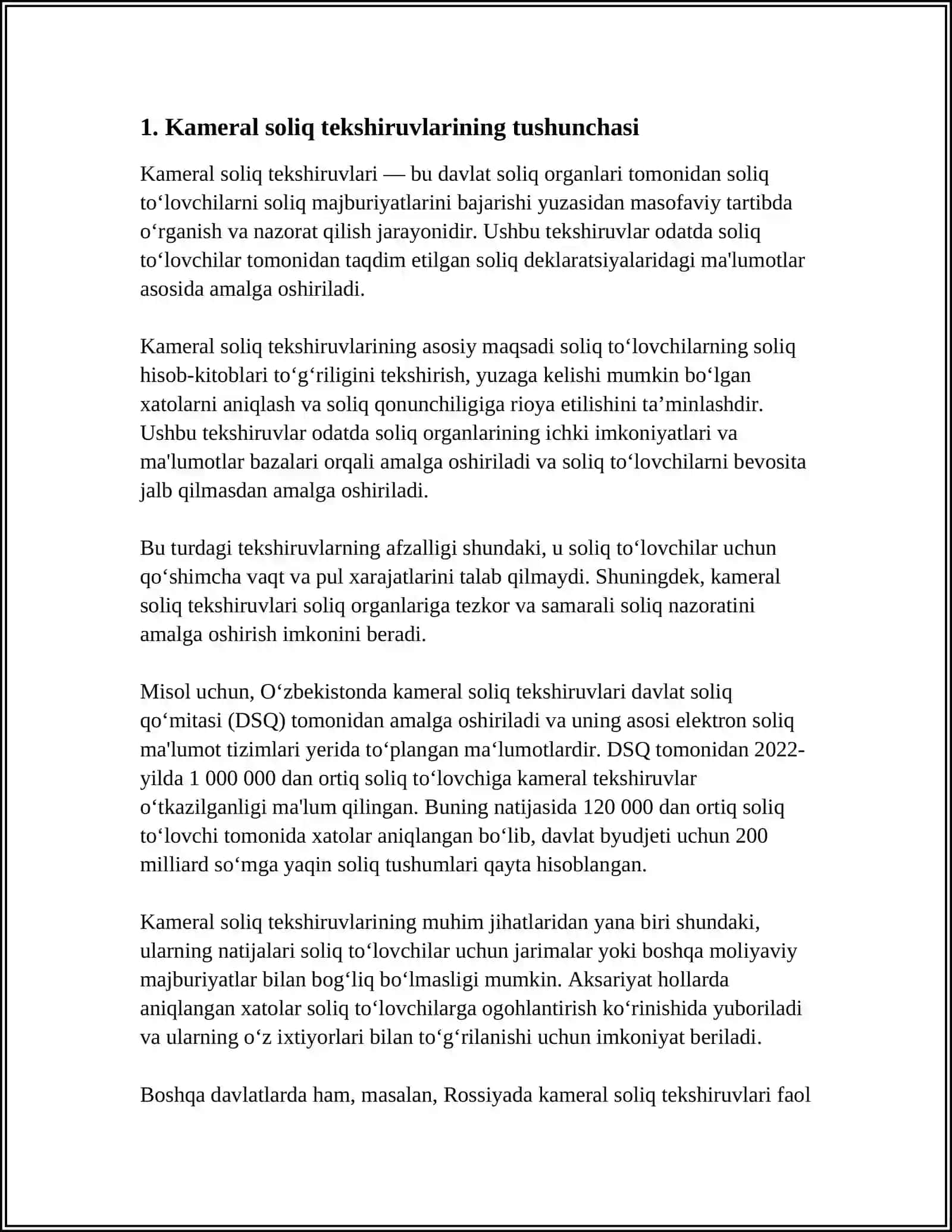 KAMERAL SOLIQ TEKSHRUVINING UMUMIY QOIDALARI 3