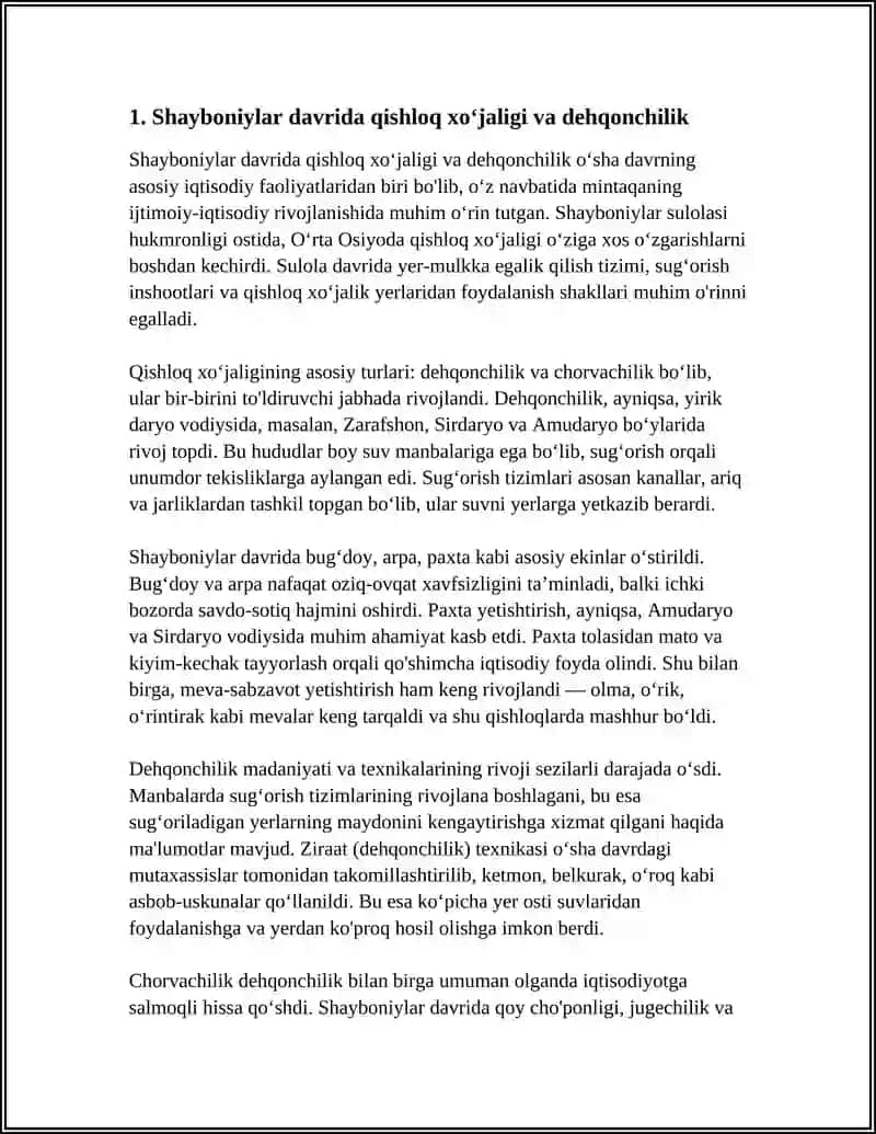 SHAYBONIYLAR VA ASHTARXONIYLAR DAVRIDA XOʻJALIK 3