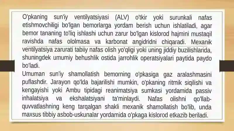 O'pkaning sun'iy ventilyatsiyasi 3