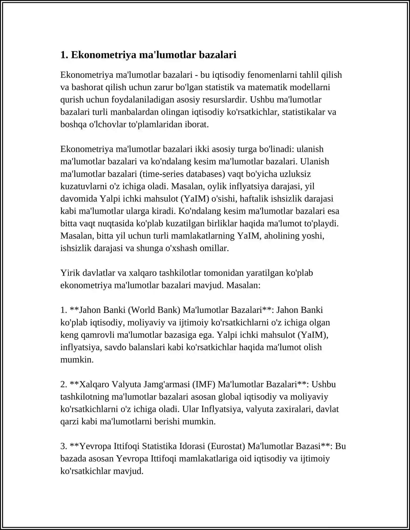 EKONOMETRIK MODELLARNING AXBOROT TAMINOTI 3