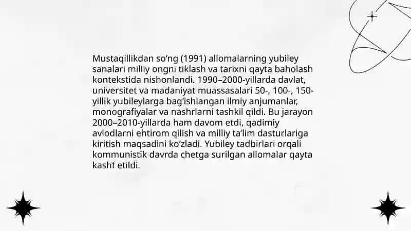 Mustaqillik yillarida allomalarning yubiley sanalarini nishonlanishi 3