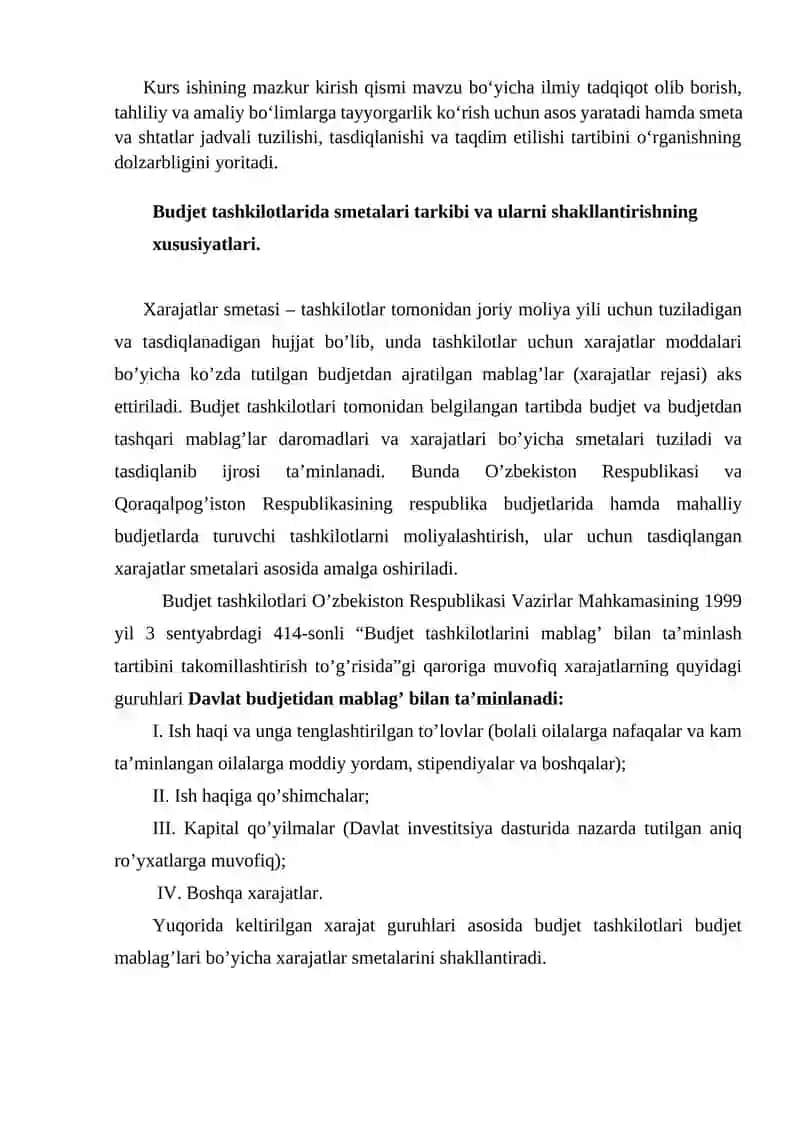 Budjet tashkilotlarida smetalari va shtatlar jadvalini tuzish 3