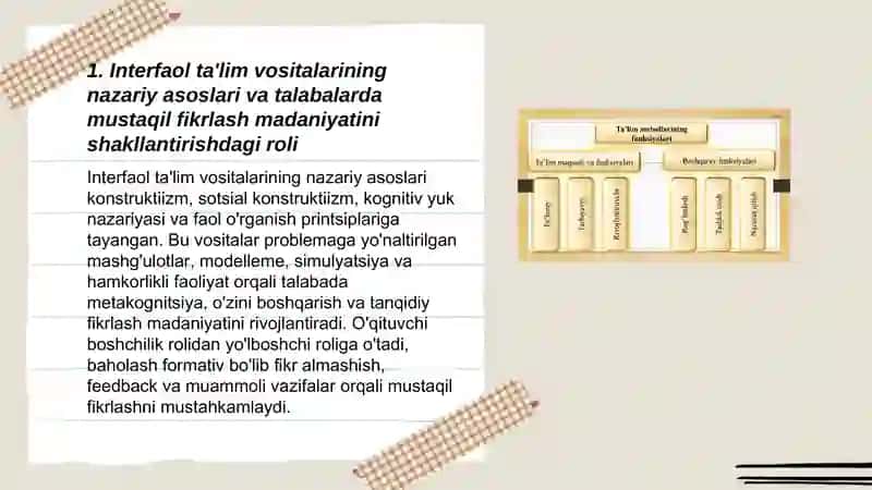 Interfaol ta'lim vositalarining nazariy asoslari va talabalarda mustaqil fikrlash madaniyatini shakllantirishdagi roli 3