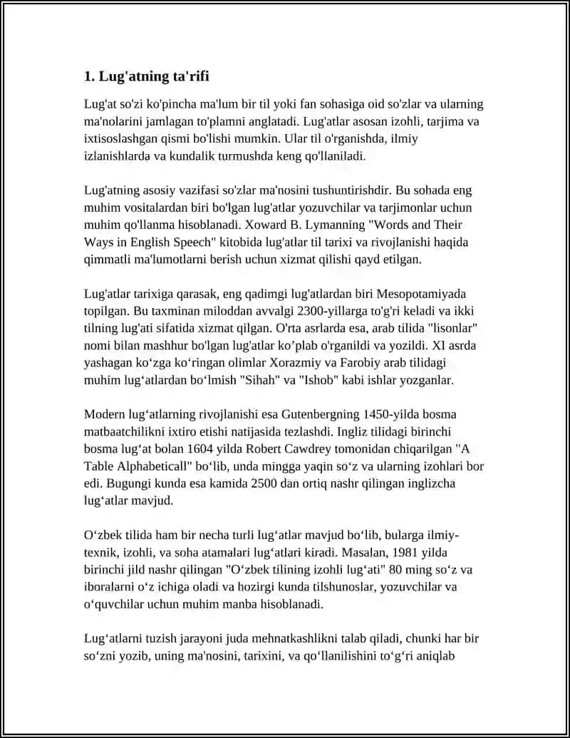 REFERAT Mavzu: LUGʻAT VA UNING TURLARI 3
