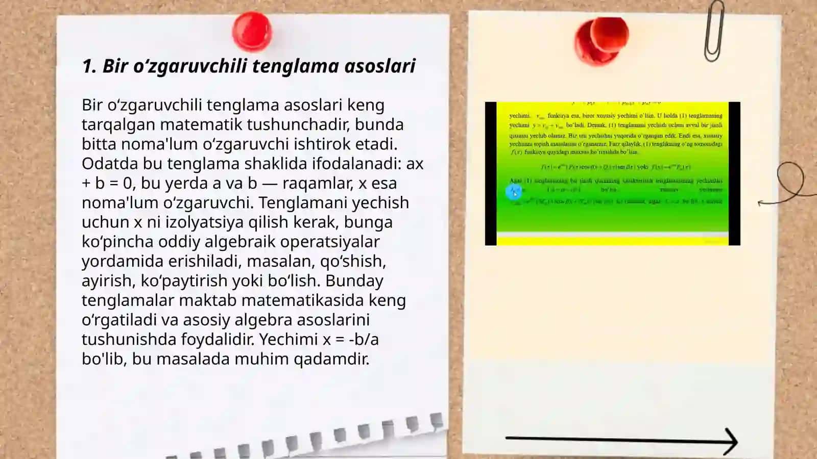 Masalani bir oʻzgaruvchili tenglama yordamida yechish 3